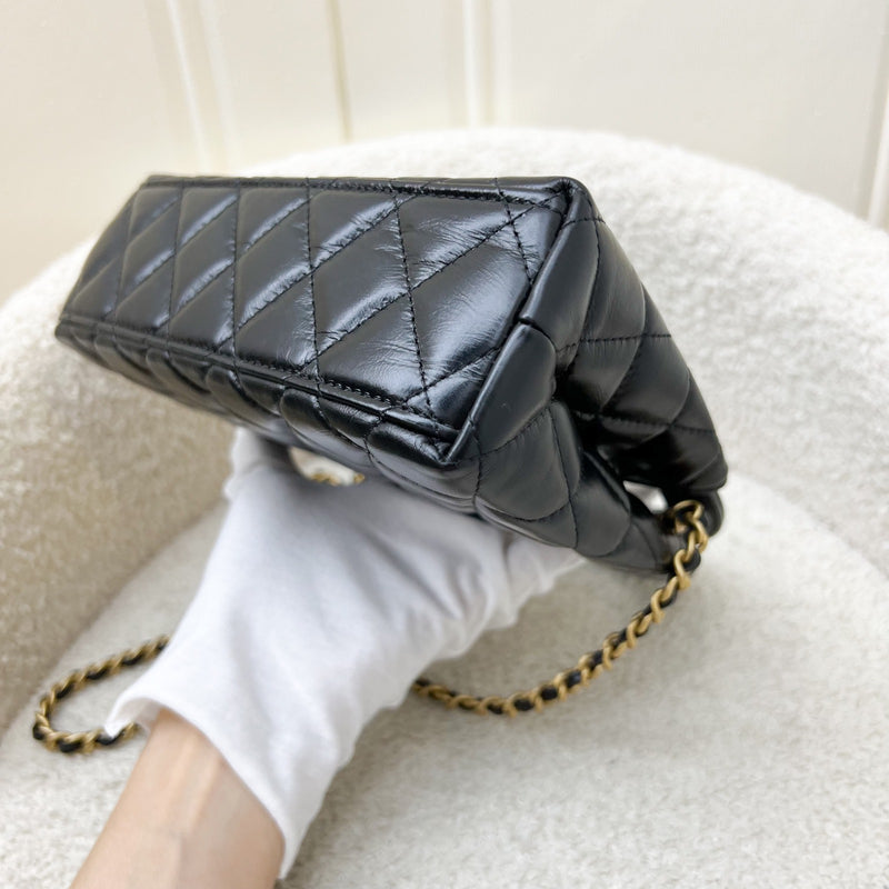 Chanel Mini / Small Kelly Bag in 25C Black Shiny Distressed Calfskin and AGHW (Model: AS4416)