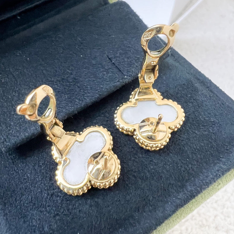 Van Cleef & Arpels VCA Vintage Alhambra Ear Studs with White Mother of Pearl in 18K Yellow Gold