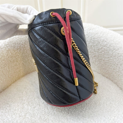 Gucci Marmont Mini Bucket Bag in Black Chevron Matelassé Leather and AGHW