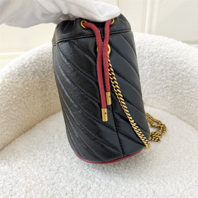 Gucci Marmont Mini Bucket Bag in Black Chevron Matelassé Leather and AGHW