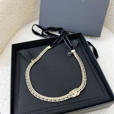 Chanel Necklace / Hairband / Belt with Crystals in Black Velvet and LGHW