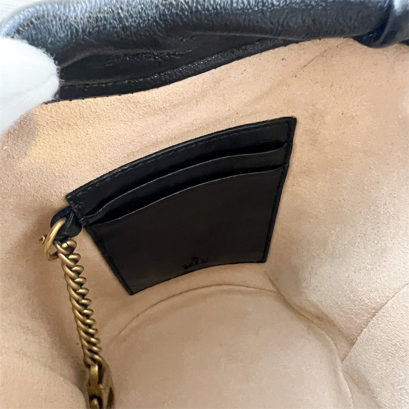 Gucci Marmont Mini Bucket Bag in Black Chevron Matelassé Leather and AGHW