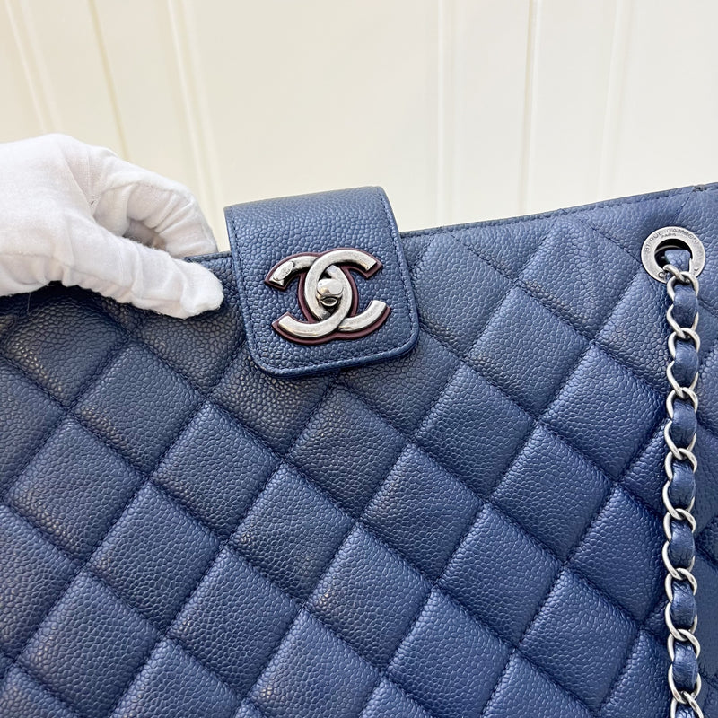 Chanel CC Lock Accordion Quilted Tote in Dark Blue Caviar and RHW