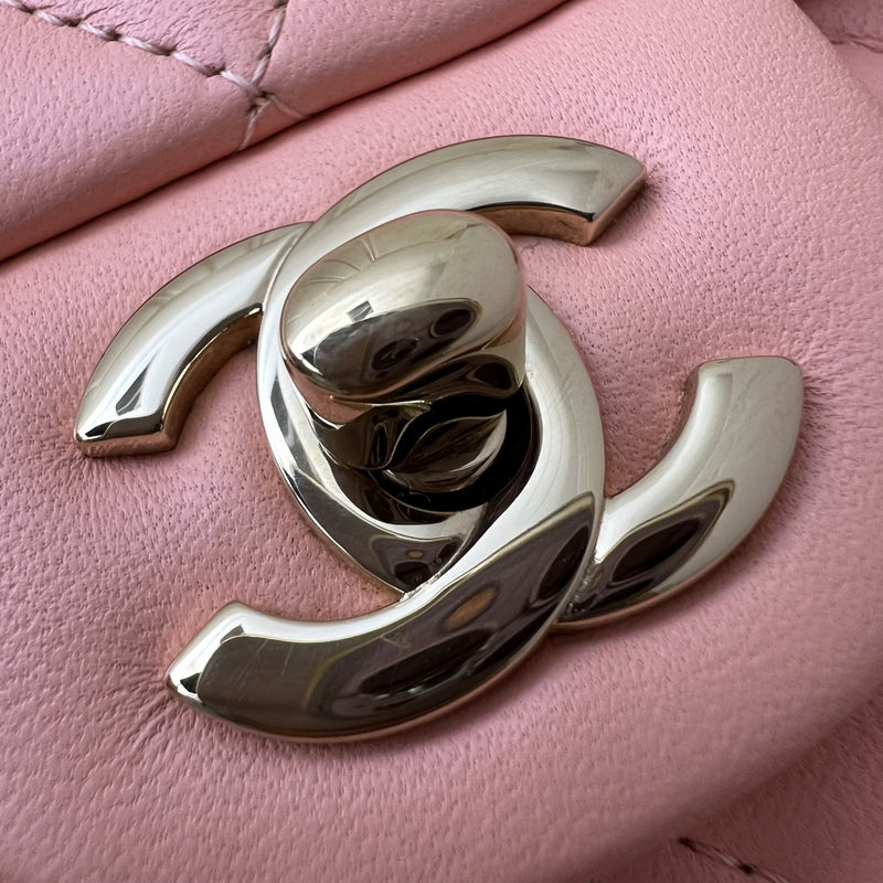 Chanel Classic Mini Rectangle in 22C Peach Pink Lambskin and LGHW (Model: A69900)
