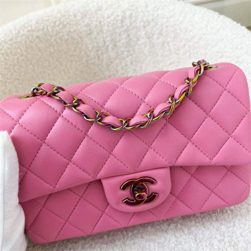 Chanel Classic Mini Rectangle in 21P Pink Yellow Lambskin and Rainbow HW