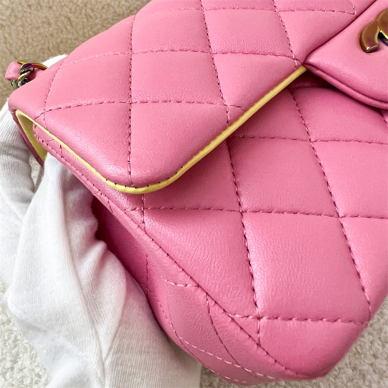 Chanel Classic Mini Rectangle in 21P Pink / Yellow Lambskin and Rainbow HW