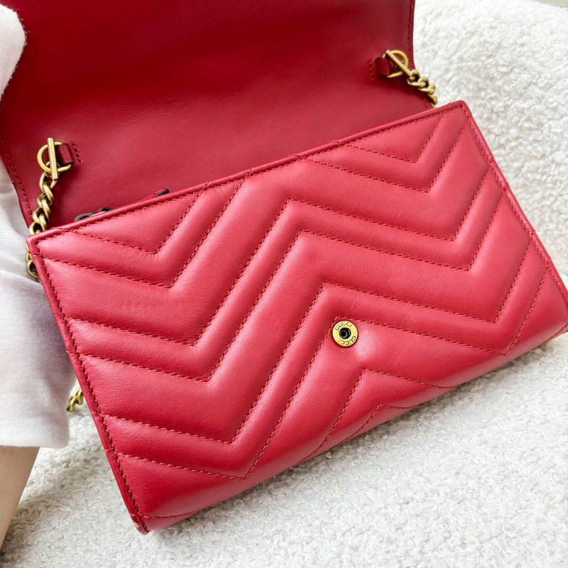 Gucci Marmont Wallet on Chain WOC in Red Calfskin AGHW