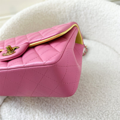 Chanel Classic Mini Rectangle in 21P Pink / Yellow Lambskin and Rainbow HW