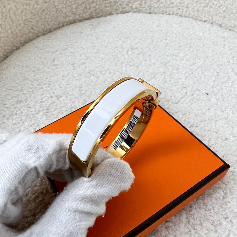 Hermes Clic H Bracelet in White Blanc Enamel and GHW