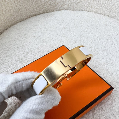 Hermes Clic H Bracelet in White Blanc Enamel and GHW