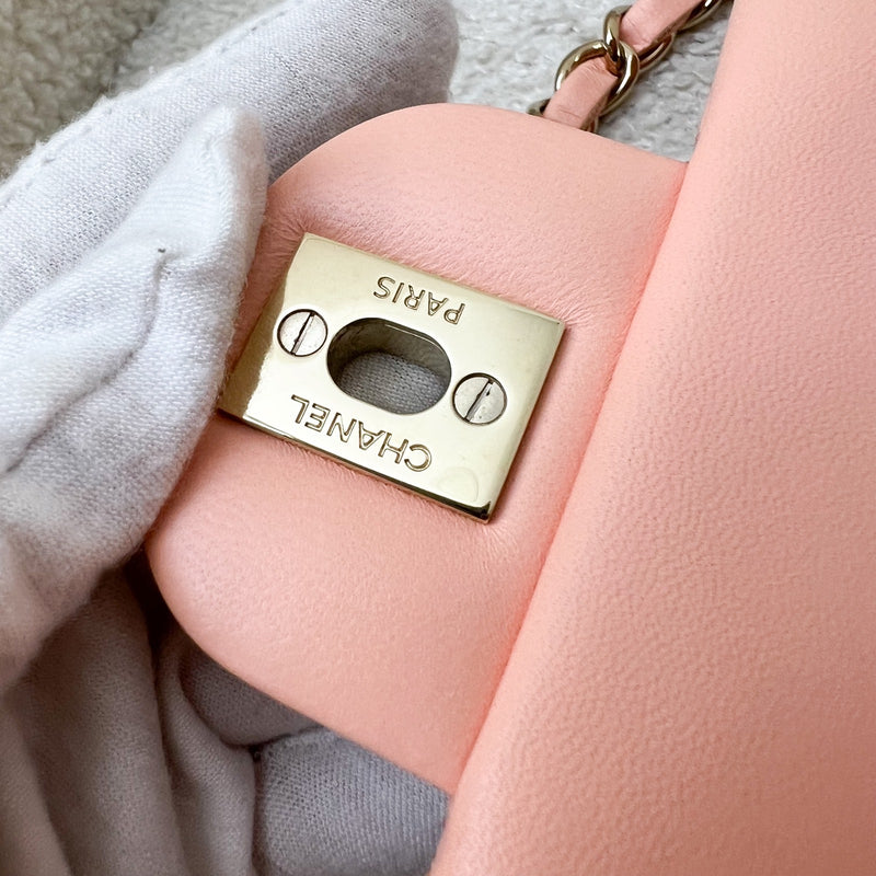 Chanel Classic Mini Rectangle in 22C Peach Pink Lambskin and LGHW (Model: A69900)