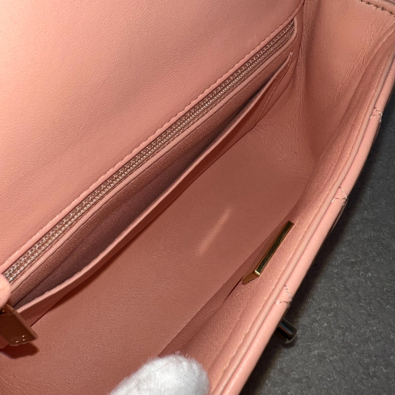 Chanel Classic Mini Rectangle in 22C Peach Pink Lambskin and LGHW (Model: A69900)