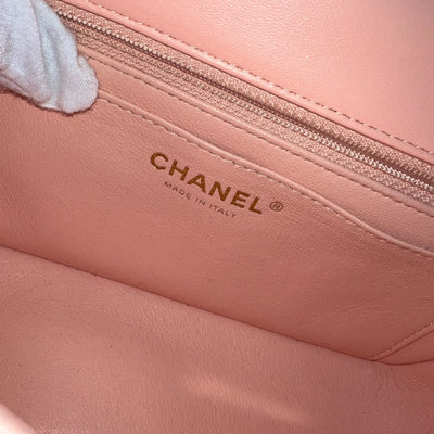Chanel Classic Mini Rectangle in 22C Peach Pink Lambskin and LGHW (Model: A69900)
