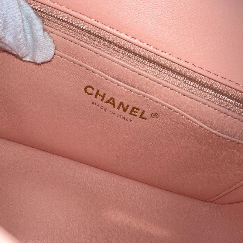Chanel Classic Mini Rectangle in 22C Peach Pink Lambskin and LGHW (Model: A69900)