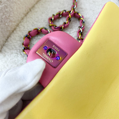 Chanel Classic Mini Rectangle in 21P Pink / Yellow Lambskin and Rainbow HW