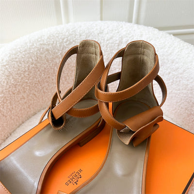 Hermes Femme Baia Veau Heritage Sandals Naturel Sz 37