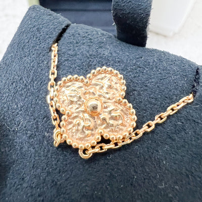 Van Cleef & Arpels VCA Vintage Alhambra Pendant Necklace in Hammered 18K Rose Gold (Extended) (Ref: VCARN9ZS00)