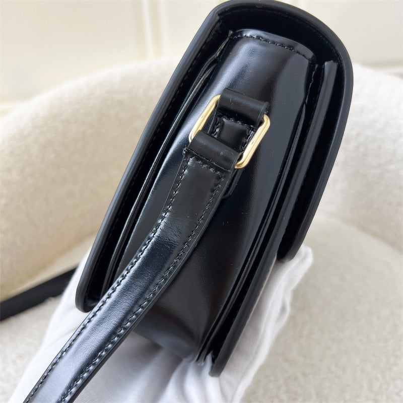 Celine Teen Triomphe Flap Bag in Black Shiny Calfskin GHW