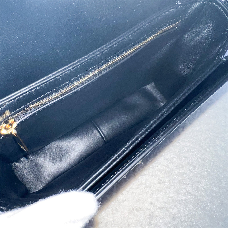 Celine Teen Triomphe Flap Bag in Black Shiny Calfskin GHW