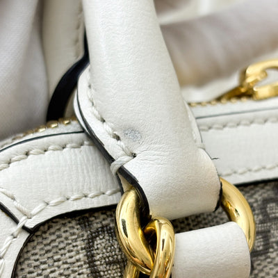 Gucci Horsebit 1955 Mini Top Handle Bowling Bag In GG Supreme Canvas, White Trim and GHW