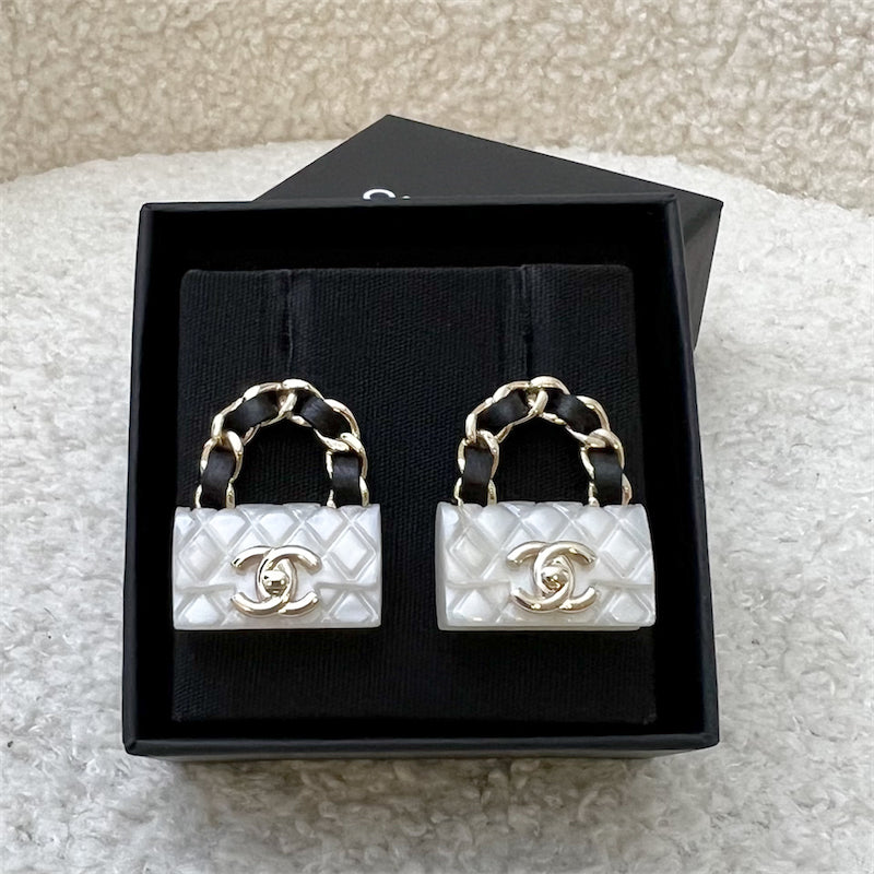 Chanel CC Logo Handbag Earrings in LGHW