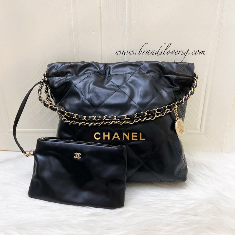 Chanel 22 Small Hobo Bag in Black Calfskin and AGHW