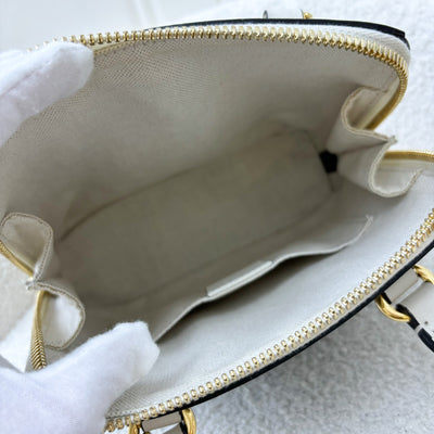 Gucci Horsebit 1955 Mini Top Handle Bowling Bag In GG Supreme Canvas, White Trim and GHW