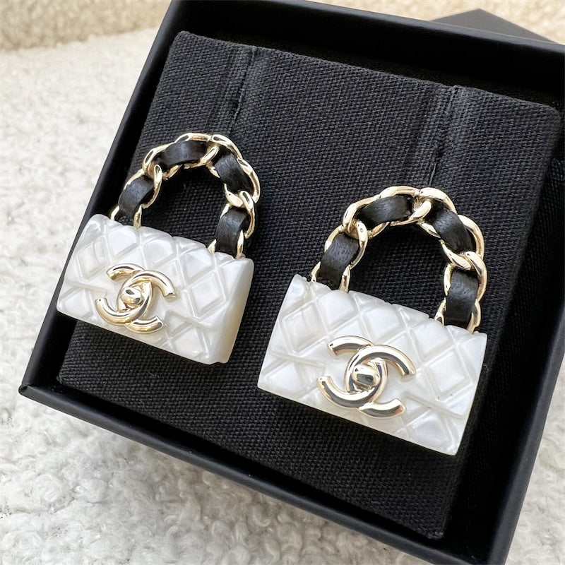 Chanel CC Logo Handbag Earrings in LGHW