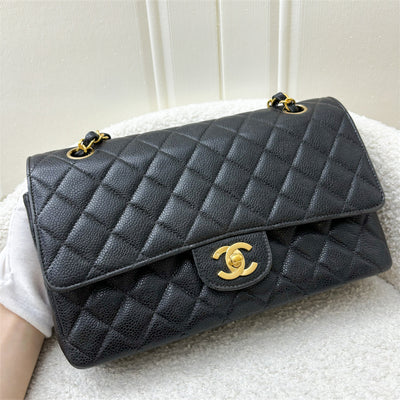 Chanel Vintage Medium Classic Flap CF in Black Caviar and 24K Gold-Plated HW