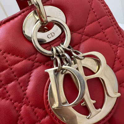 Dior Medium Lady Dior in Red Lambskin and GHW