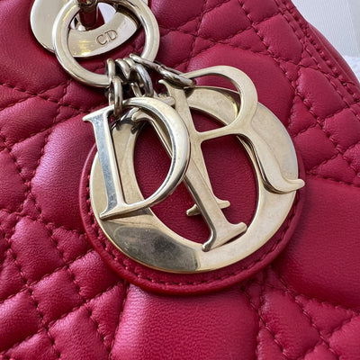 Dior Medium Lady Dior in Red Lambskin and GHW
