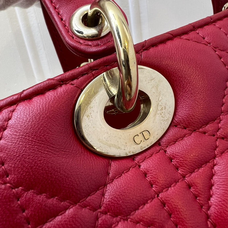 Dior Medium Lady Dior in Red Lambskin and GHW