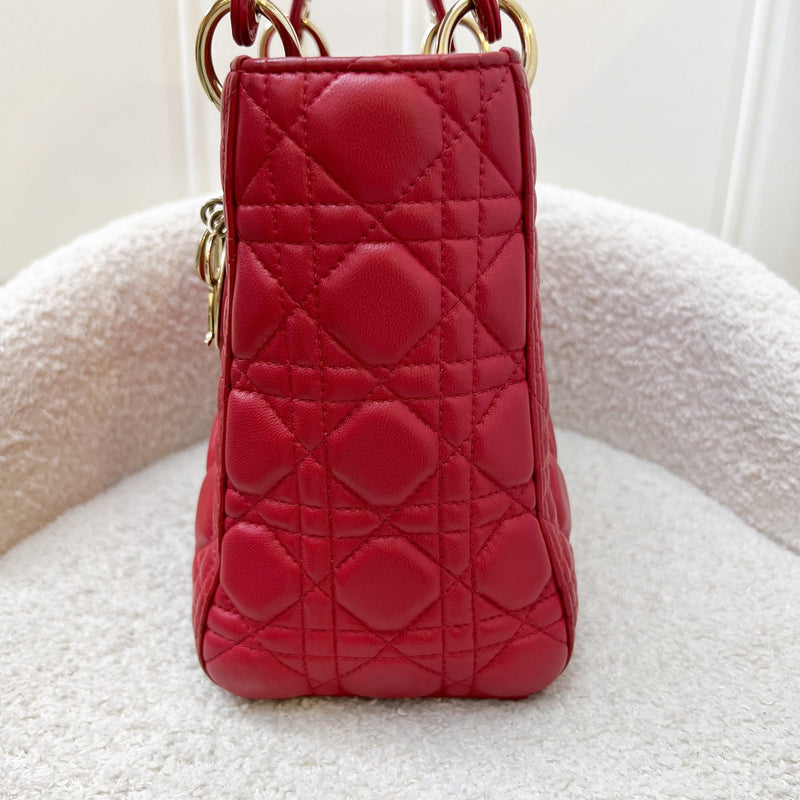 Dior Medium Lady Dior in Red Lambskin and GHW