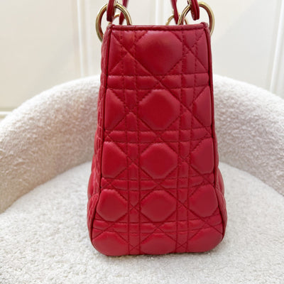Dior Medium Lady Dior in Red Lambskin and GHW