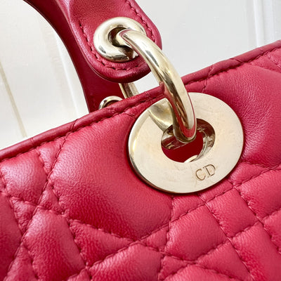Dior Medium Lady Dior in Red Lambskin and GHW
