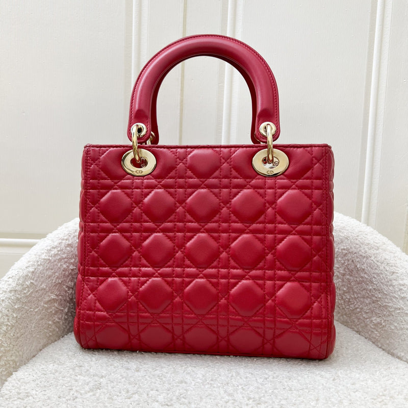 Dior Medium Lady Dior in Red Lambskin and GHW