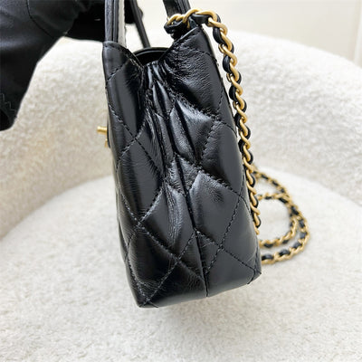 Chanel Mini / Small Kelly Bag in 24A Black Shiny Distressed Calfskin and AGHW (Model: AS4416)