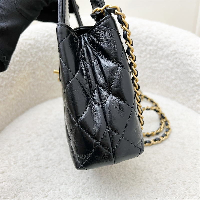 Chanel Mini / Small Kelly Bag in 24A Black Shiny Distressed Calfskin and AGHW (Model: AS4416)
