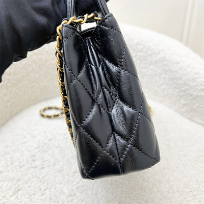 Chanel Mini / Small Kelly Bag in 24A Black Shiny Distressed Calfskin and AGHW (Model: AS4416)