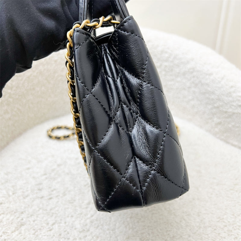 Chanel Mini / Small Kelly Bag in 24A Black Shiny Distressed Calfskin and AGHW (Model: AS4416)