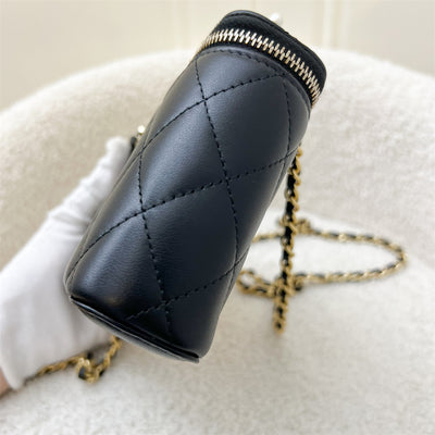 Chanel 23B Pearl Handle Vanity / Clutch with Chain in Black Lambskin and AGHW