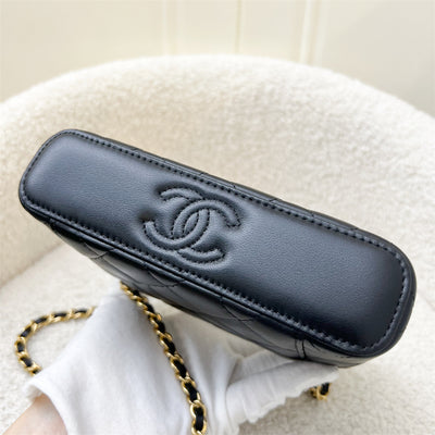 Chanel 23B Pearl Handle Vanity / Clutch with Chain in Black Lambskin and AGHW