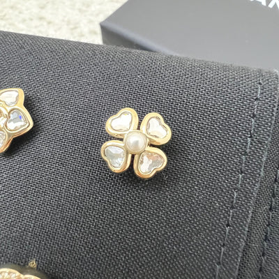 Chanel 25B Stud Earrings in Metal, Glass Pearls and Diamantés Gold, Pearly White and Crystal (Model: ABG272)