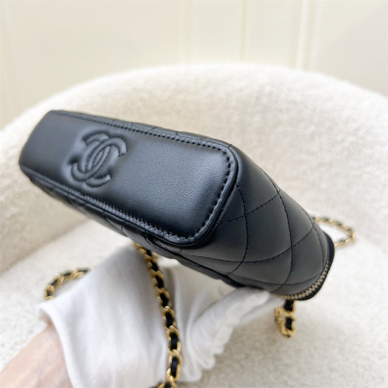 Chanel 23B Pearl Handle Vanity / Clutch with Chain in Black Lambskin and AGHW