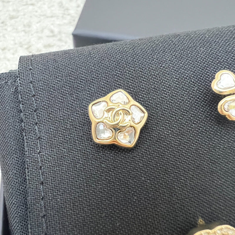 Chanel 25B Stud Earrings in Metal, Glass Pearls and Diamantés Gold, Pearly White and Crystal (Model: ABG272)