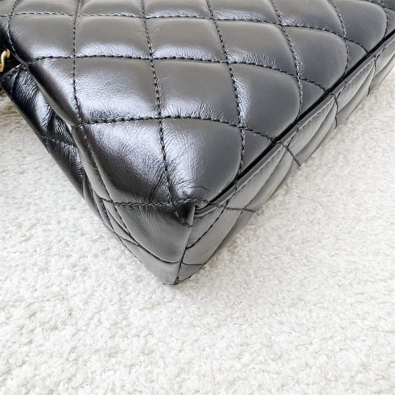 Chanel Mini / Small Kelly Bag in 24A Black Shiny Distressed Calfskin and AGHW (Model: AS4416)