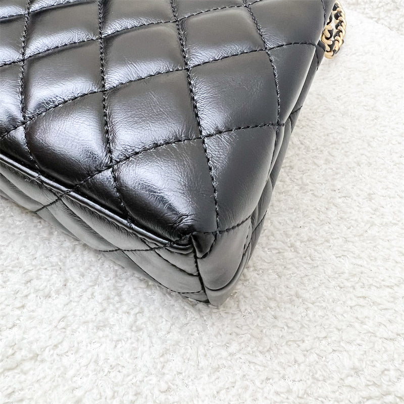 Chanel Mini / Small Kelly Bag in 24A Black Shiny Distressed Calfskin and AGHW (Model: AS4416)