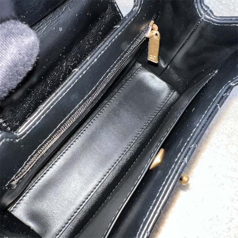 Chanel Mini / Small Kelly Bag in 24A Black Shiny Distressed Calfskin and AGHW (Model: AS4416)