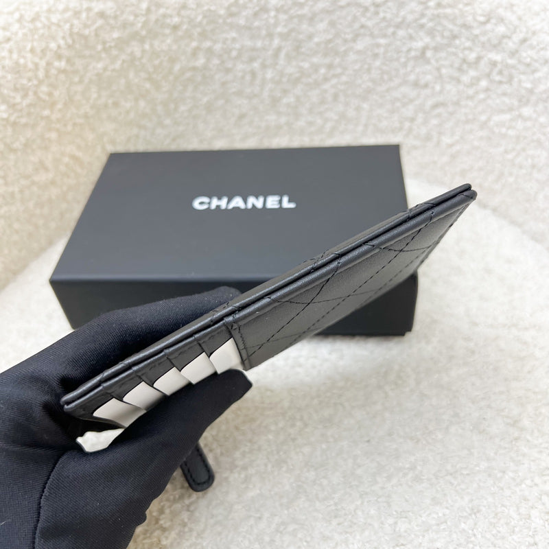 Chanel Flat Card Holder with Zipped Coin Compartment in Black Calfskin and BHW