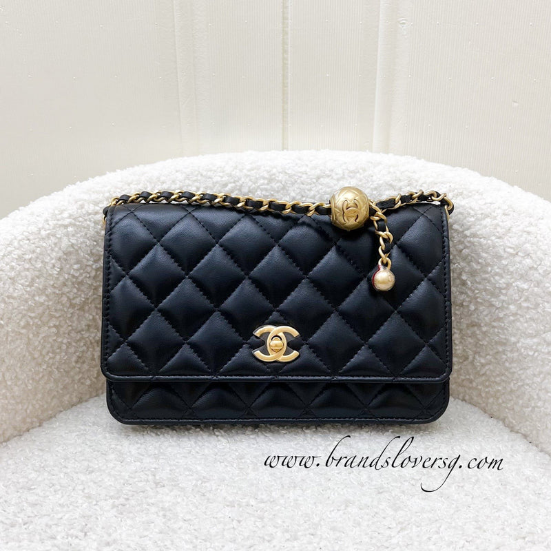 Chanel Pearl Crush Wallet on Chain WOC in Black Lambskin and AGHW